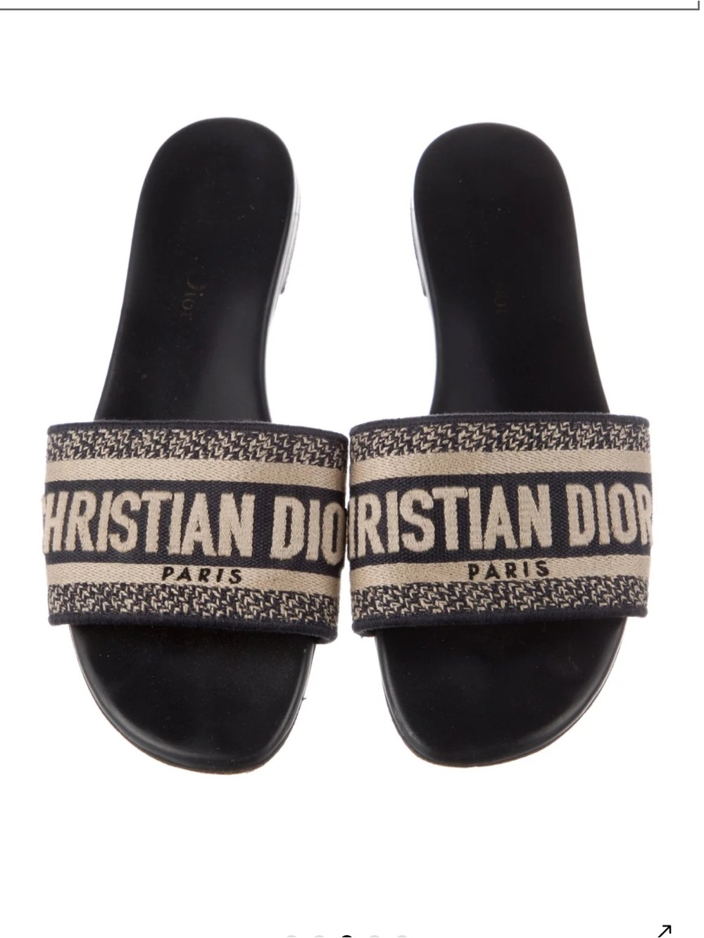 Dior Black and Beige Logo Slide Sandal - Picture 3 of 11